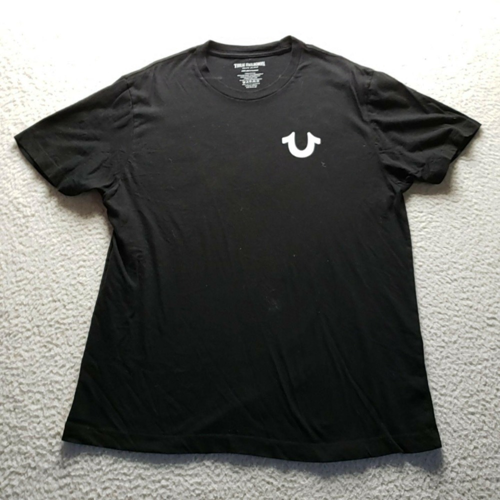 True Religion Shirt Mens Large Black World Tour Buddha Graphic Tee Tagless